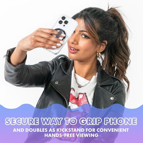 مقبض هاتف موكسيو مع مسند قابل للطي، حامل حزام الإصبع للهواتف والأجهزة اللوحية - أسود in Kuwait