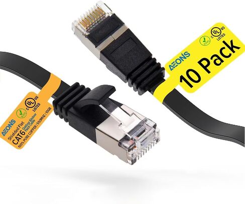 AEONS Cat 6 Flat Shielded Ethernet Patch Cable 4 ft Outdoor Indoor 10Gbps Support Cat7 Cat8 Network Slim Internet RJ45 LAN Cord Cat6 High Speed Computer Wire Gaming, UL Listed, Black in Saudi Arabia