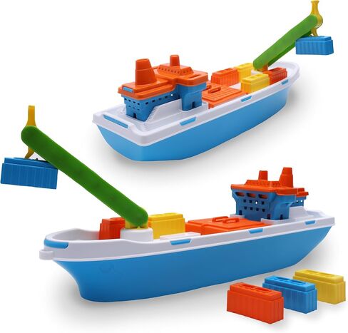 Toyland® 41cm (16") Colourful Cargo Ship with Moveable Doors, Crane & 6 Plastic Containers - Kids Floating Water Toy - Pool & Bathtime Toys - 3 Years+ in Saudi Arabia