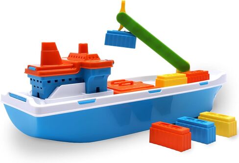 Toyland® 41cm (16") Colourful Cargo Ship with Moveable Doors, Crane & 6 Plastic Containers - Kids Floating Water Toy - Pool & Bathtime Toys - 3 Years+ in Saudi Arabia