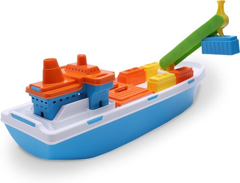 Toyland® 41cm (16") Colourful Cargo Ship with Moveable Doors, Crane & 6 Plastic Containers - Kids Floating Water Toy - Pool & Bathtime Toys - 3 Years+ in Saudi Arabia