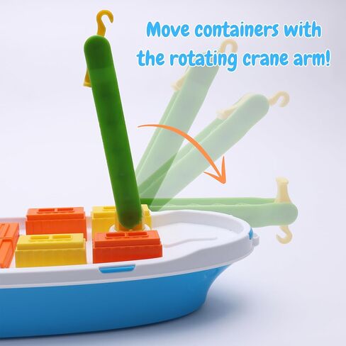Toyland® 41cm (16") Colourful Cargo Ship with Moveable Doors, Crane & 6 Plastic Containers - Kids Floating Water Toy - Pool & Bathtime Toys - 3 Years+ in Saudi Arabia