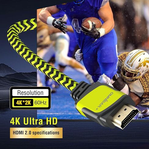 كابل HDMI 4K 60 هرتز 6 أقدام، سلك HDMI مجدول فائق السرعة، 18 جيجابت في الثانية، 4K @ 60 هرتز، فائق الدقة، 2160P، 1080P، ARC، ثلاثي الأبعاد، HDCP 2.2 سلك HDMI للكمبيوتر المحمول، الشاشة، PS5، PS4، Xbox One، Fire TV in Kuwait