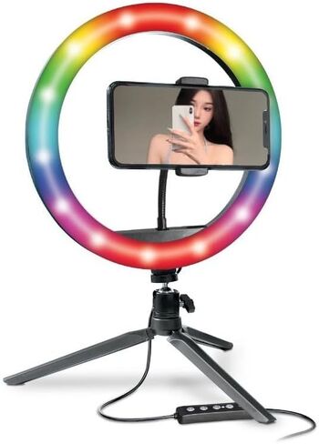 MJ30 12 بوصة RGB LED ضوء حلقي ناعم حامل طاولة ثلاثي القوائم للهاتف وكاميرا iPad Selfie Live Stream YouTube TikTok تصوير فيديو أفضل جو إضاءة Ringlight in Saudi Arabia