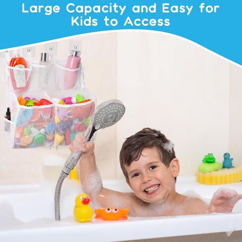 Bath Toy Storage, 2 Layers Large Capacity Bath Toy Holder, Quick Release Bathtub Toy Storage with Buttom Zipper, Mesh Shower Caddy Organizer Basket Bin with 7 Pockets for Bathroom Toys - White in Saudi Arabia