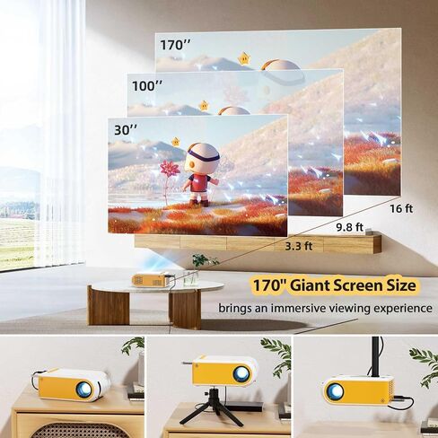 Wifi Mini Projector, 1080P Supported Movie Projector, Portable Projector for Outdoor Indoor Home Theater, Wifi Screen Mirroring for Smartphone, Compatible with Tablet TV Box Games etc in Saudi Arabia