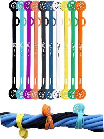 SUNFICON 2023 مشابك كابلات مغناطيسية جديدة منظمو الأسلاك 10 قطع من أشرطة الكابلات الطويلة المطورة من السيليكون، ربطات ملتوية للأجهزة الملونة، حامل سلك سماعة الرأس، مدير المرجعية، السبورة البيضاء، سلسلة مفاتيح مغناطيسية للثلاجة in Kuwait