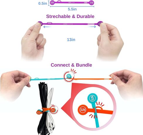 SUNFICON 2023 مشابك كابلات مغناطيسية جديدة منظمو الأسلاك 10 قطع من أشرطة الكابلات الطويلة المطورة من السيليكون، ربطات ملتوية للأجهزة الملونة، حامل سلك سماعة الرأس، مدير المرجعية، السبورة البيضاء، سلسلة مفاتيح مغناطيسية للثلاجة in Kuwait