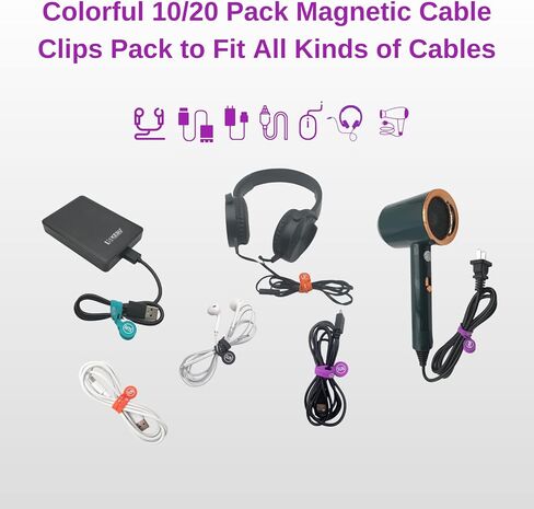 SUNFICON 2023 مشابك كابلات مغناطيسية جديدة منظمو الأسلاك 10 قطع من أشرطة الكابلات الطويلة المطورة من السيليكون، ربطات ملتوية للأجهزة الملونة، حامل سلك سماعة الرأس، مدير المرجعية، السبورة البيضاء، سلسلة مفاتيح مغناطيسية للثلاجة in Kuwait