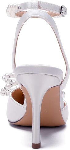 Women's Closed Toe High Heels Satin Wedding Pumps with Pearls Rhinestone Bow Ankle Strap Stiletto High Heel Sandals in Saudi Arabia