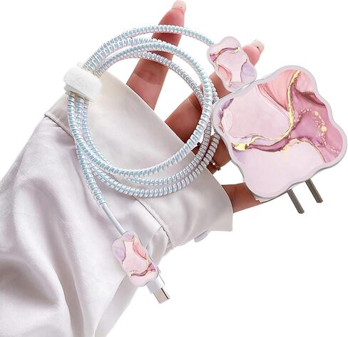 Leopard DIY Cable Protector for iPhone Charger,Kawaii Luxurious Marble Pattern,Data Cable USB Charger Data Line Phone Wire Saver Protector for iPhone 11 12 13 14 Pro Max XS XR X 7 8 Plus in Saudi Arabia