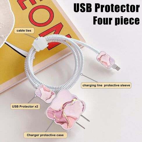 Leopard DIY Cable Protector for iPhone Charger,Kawaii Luxurious Marble Pattern,Data Cable USB Charger Data Line Phone Wire Saver Protector for iPhone 11 12 13 14 Pro Max XS XR X 7 8 Plus in Saudi Arabia