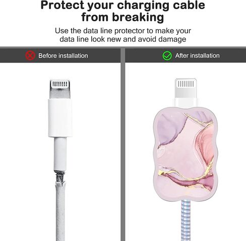 Leopard DIY Cable Protector for iPhone Charger,Kawaii Luxurious Marble Pattern,Data Cable USB Charger Data Line Phone Wire Saver Protector for iPhone 11 12 13 14 Pro Max XS XR X 7 8 Plus in Saudi Arabia