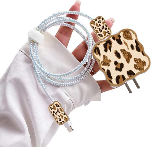 Leopard DIY Cable Protector for iPhone Charger,Kawaii Luxurious Marble Pattern,Data Cable USB Charger Data Line Phone Wire Saver Protector for iPhone 11 12 13 14 Pro Max XS XR X 7 8 Plus in Saudi Arabia