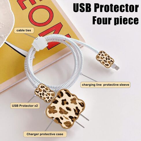 Leopard DIY Cable Protector for iPhone Charger,Kawaii Luxurious Marble Pattern,Data Cable USB Charger Data Line Phone Wire Saver Protector for iPhone 11 12 13 14 Pro Max XS XR X 7 8 Plus in Saudi Arabia