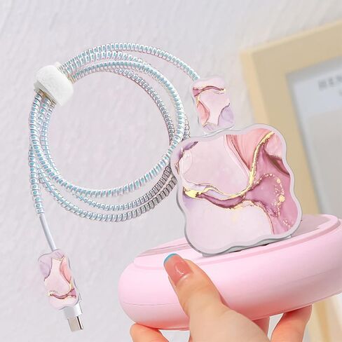 Leopard DIY Cable Protector for iPhone Charger,Kawaii Luxurious Marble Pattern,Data Cable USB Charger Data Line Phone Wire Saver Protector for iPhone 11 12 13 14 Pro Max XS XR X 7 8 Plus in Saudi Arabia