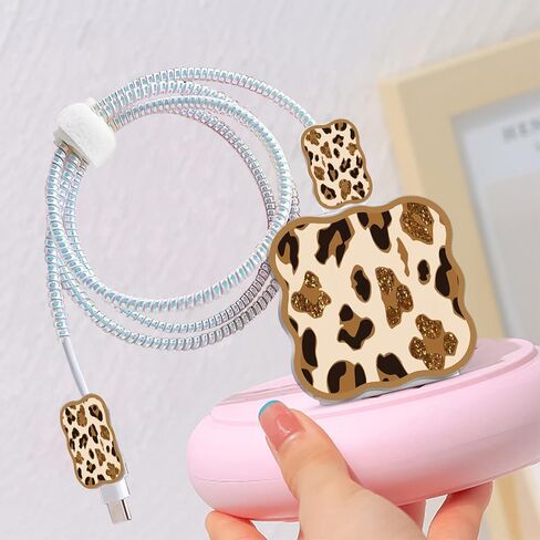Leopard DIY Cable Protector for iPhone Charger,Kawaii Luxurious Marble Pattern,Data Cable USB Charger Data Line Phone Wire Saver Protector for iPhone 11 12 13 14 Pro Max XS XR X 7 8 Plus in Saudi Arabia