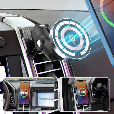شاحن سيارة لاسلكي مغناطيسي متوافق مع MagSafe لسيارة Ford F-150 2015-2020، Expedition 2018-2021، Super Duty 2017-2021، حامل مغناطيسي للشحن السريع بقدرة 15 وات مناسب لهاتف iPhone 15 14 13 12 in Kuwait