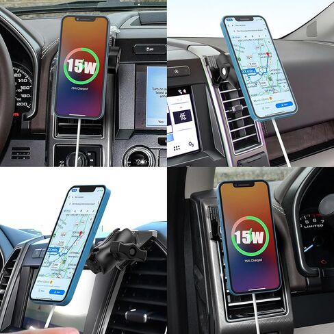 شاحن سيارة لاسلكي مغناطيسي متوافق مع MagSafe لسيارة Ford F-150 2015-2020، Expedition 2018-2021، Super Duty 2017-2021، حامل مغناطيسي للشحن السريع بقدرة 15 وات مناسب لهاتف iPhone 15 14 13 12 in Kuwait