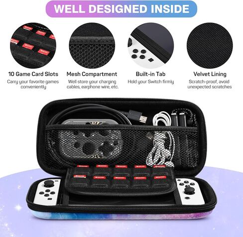 MoKo Carry Case for Nintendo Switch and New Switch OLED Console, Hard Shell Portable Travel Carry Case w/10 Game Card Slots for Switch and other Accessories, Pastel Pink in Kuwait