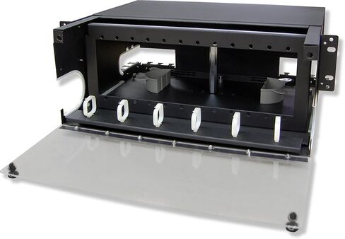 لوحة 4U Fiber Optic Rackmount، تحتوي على 12 لوحة أو وحدة بصمة LGX بسعة قصوى تبلغ 288 أليافًا. يناسب رفوف مقاس 19 و23 بوصة. in Kuwait