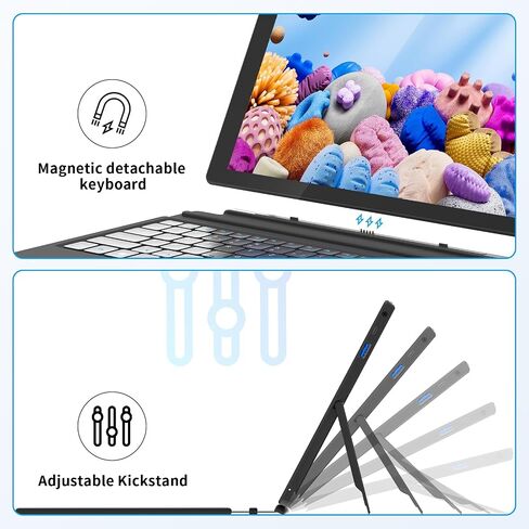 AWOW Windows 11 Home Tablet PC Intel N100 Quad-Core Processor, 12GB DDR5 RAM 256GB Storage, 10.1 Inch 2 in 1 Laptop Touchscreen with Detachable Keyboard, 2.4G+5G WiFi, Bluetooth, USB3.0, HDMI in Saudi Arabia