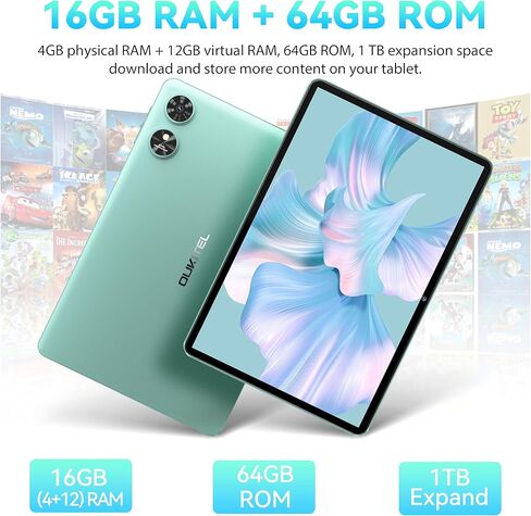 تابلت OUKITEL OT6 10.1 بوصة - Android 13 تابلت 16+64 جيجابايت (1 تيرابايت TF)، تابلت بطارية 8000 مللي أمبير في الساعة مع قلم/WiFi 6/Bluetooth 5.0/Widevine L1/Google GMS/TÜV/1280 * 800 IPS HD تابلت مع حافظة in Kuwait