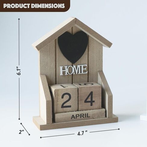 Kihomi Wooden Perpetual Desk Calendar - Rustic Chic Block Design with Month and Date Display, Vintage Farmhouse Desktop Decor for Home Office, Ideal Gift for Teachers, Students, Parents (White) in Kuwait