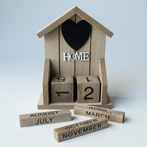 Kihomi Wooden Perpetual Desk Calendar - Rustic Chic Block Design with Month and Date Display, Vintage Farmhouse Desktop Decor for Home Office, Ideal Gift for Teachers, Students, Parents (White) in Kuwait