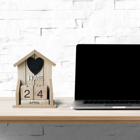 Kihomi Wooden Perpetual Desk Calendar - Rustic Chic Block Design with Month and Date Display, Vintage Farmhouse Desktop Decor for Home Office, Ideal Gift for Teachers, Students, Parents (White) in Kuwait