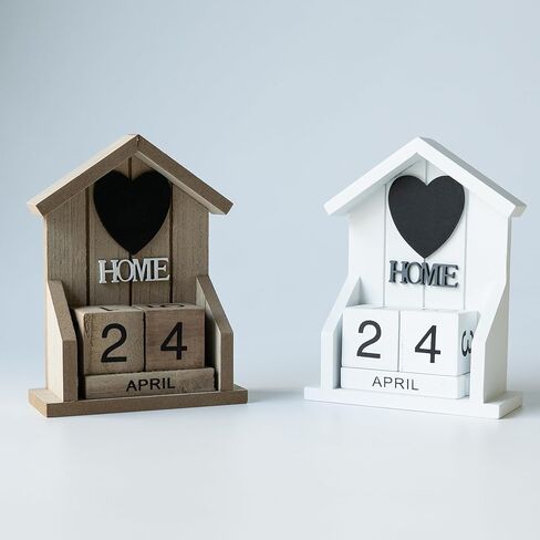 Kihomi Wooden Perpetual Desk Calendar - Rustic Chic Block Design with Month and Date Display, Vintage Farmhouse Desktop Decor for Home Office, Ideal Gift for Teachers, Students, Parents (White) in Kuwait