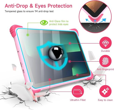 تابلت EGOTEK للأطفال، تابلت 10.1 بوصة للأطفال، أندرويد 13، ثماني النواة، ذاكرة وصول عشوائي 8 جيجابايت وذاكرة قراءة فقط 64 جيجابايت، شاشة عالية الدقة، بطارية 6 ~ 8 ساعات، WiFi6، كاميرا مزدوجة، حماية للعينين، التحكم الأبوي iWawa، حامل قابل للطي (وردي) in Kuwait