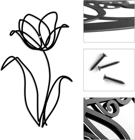 Oubasa Metal Rose Wall Art Decor, Minimalist Vintage Rosé Wall Art, Modern Flower Sculptures for Living Room Kitchen Bedroom Bathroom Black in Saudi Arabia