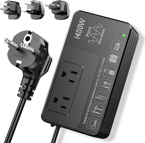 1400Watt Voltage Converter 220V to 110V for Any American Appliances Such as Hair Dryer, Curling Iron, Coffee Maker, Surge Protection, High Power Step Down Converter US to EU/UK/AU/Asia in Saudi Arabia