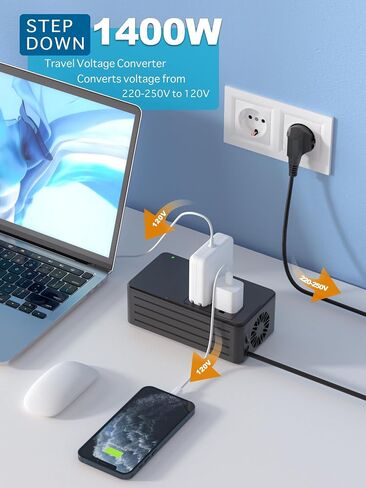 1400Watt Voltage Converter 220V to 110V for Any American Appliances Such as Hair Dryer, Curling Iron, Coffee Maker, Surge Protection, High Power Step Down Converter US to EU/UK/AU/Asia in Saudi Arabia