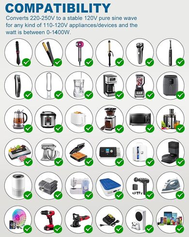 1400Watt Voltage Converter 220V to 110V for Any American Appliances Such as Hair Dryer, Curling Iron, Coffee Maker, Surge Protection, High Power Step Down Converter US to EU/UK/AU/Asia in Saudi Arabia