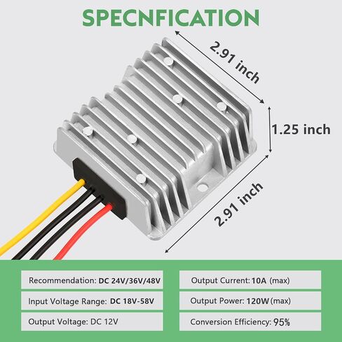 10A 120W عربة جولف DC 18V 20V 24V 36V 48V تنحى إلى DC 12V محول الجهد المنظم المخفض محول فرق الجهد مع الصمامات (المدخلات 18V-58V إلى 12V 10A) in Kuwait