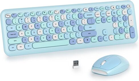 Wireless Typewriter Keyboard and Mouse Combo Retro 104 Key Full Size Office Set Purple Keyboard with Silent Round Keycaps, Ideal for Laptop and Desktop PCs, Cute esign Keyboard.(Purple) in Saudi Arabia