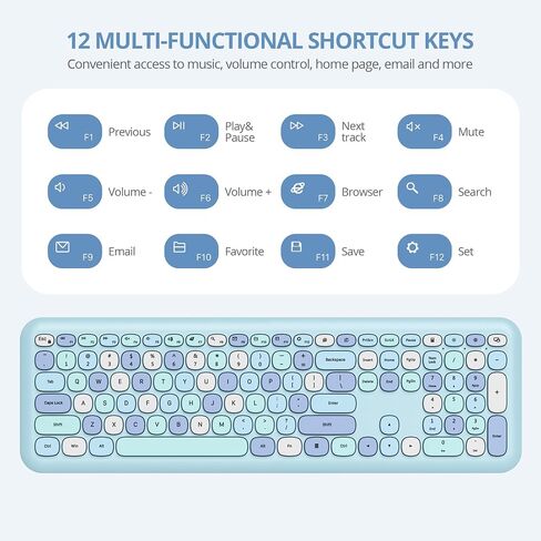 Wireless Typewriter Keyboard and Mouse Combo Retro 104 Key Full Size Office Set Purple Keyboard with Silent Round Keycaps, Ideal for Laptop and Desktop PCs, Cute esign Keyboard.(Purple) in Saudi Arabia