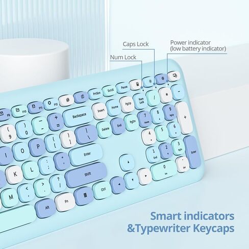 Wireless Typewriter Keyboard and Mouse Combo Retro 104 Key Full Size Office Set Purple Keyboard with Silent Round Keycaps, Ideal for Laptop and Desktop PCs, Cute esign Keyboard.(Purple) in Saudi Arabia