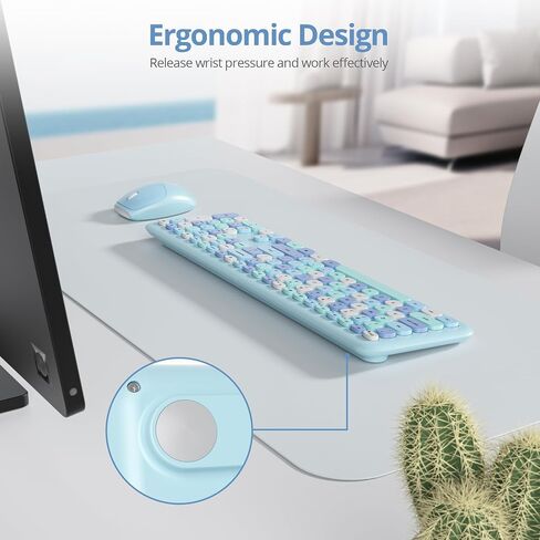 Wireless Typewriter Keyboard and Mouse Combo Retro 104 Key Full Size Office Set Purple Keyboard with Silent Round Keycaps, Ideal for Laptop and Desktop PCs, Cute esign Keyboard.(Purple) in Saudi Arabia