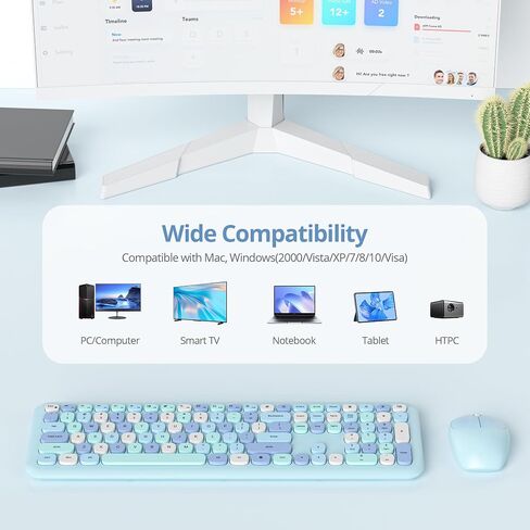 Wireless Typewriter Keyboard and Mouse Combo Retro 104 Key Full Size Office Set Purple Keyboard with Silent Round Keycaps, Ideal for Laptop and Desktop PCs, Cute esign Keyboard.(Purple) in Saudi Arabia