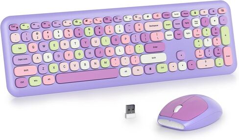 Wireless Typewriter Keyboard and Mouse Combo Retro 104 Key Full Size Office Set Purple Keyboard with Silent Round Keycaps, Ideal for Laptop and Desktop PCs, Cute esign Keyboard.(Purple) in Saudi Arabia