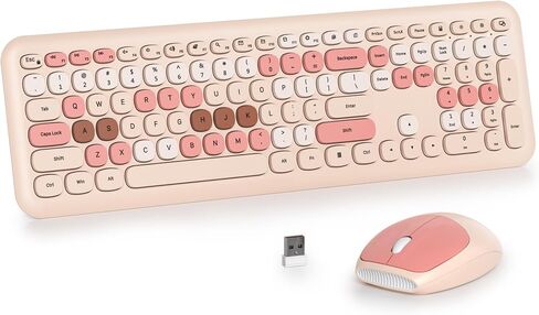 Wireless Typewriter Keyboard and Mouse Combo Retro 104 Key Full Size Office Set Purple Keyboard with Silent Round Keycaps, Ideal for Laptop and Desktop PCs, Cute esign Keyboard.(Purple) in Saudi Arabia