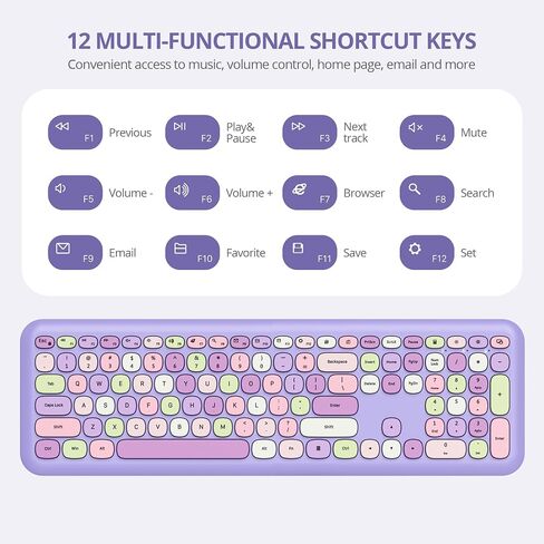 Wireless Typewriter Keyboard and Mouse Combo Retro 104 Key Full Size Office Set Purple Keyboard with Silent Round Keycaps, Ideal for Laptop and Desktop PCs, Cute esign Keyboard.(Purple) in Saudi Arabia