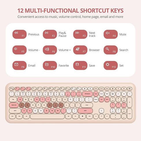 Wireless Typewriter Keyboard and Mouse Combo Retro 104 Key Full Size Office Set Black and Gray Keyboard with Silent Round Keycaps, Ideal for Laptop and Desktop PCs, Cute Design Keyboard in Kuwait