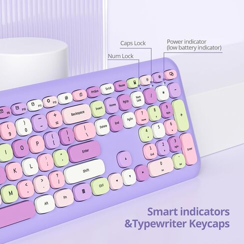 Wireless Typewriter Keyboard and Mouse Combo Retro 104 Key Full Size Office Set Purple Keyboard with Silent Round Keycaps, Ideal for Laptop and Desktop PCs, Cute esign Keyboard.(Purple) in Saudi Arabia