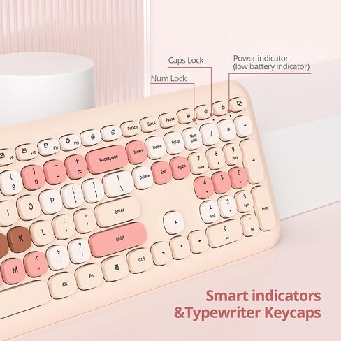 Wireless Typewriter Keyboard and Mouse Combo Retro 104 Key Full Size Office Set Black and Gray Keyboard with Silent Round Keycaps, Ideal for Laptop and Desktop PCs, Cute Design Keyboard in Kuwait