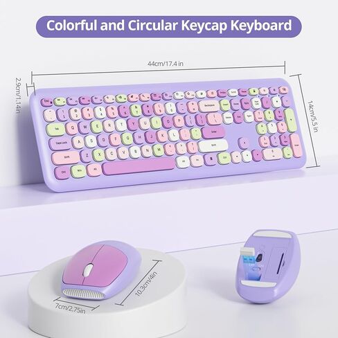 Wireless Typewriter Keyboard and Mouse Combo Retro 104 Key Full Size Office Set Purple Keyboard with Silent Round Keycaps, Ideal for Laptop and Desktop PCs, Cute esign Keyboard.(Purple) in Saudi Arabia