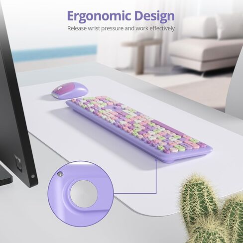 Wireless Typewriter Keyboard and Mouse Combo Retro 104 Key Full Size Office Set Purple Keyboard with Silent Round Keycaps, Ideal for Laptop and Desktop PCs, Cute esign Keyboard.(Purple) in Saudi Arabia